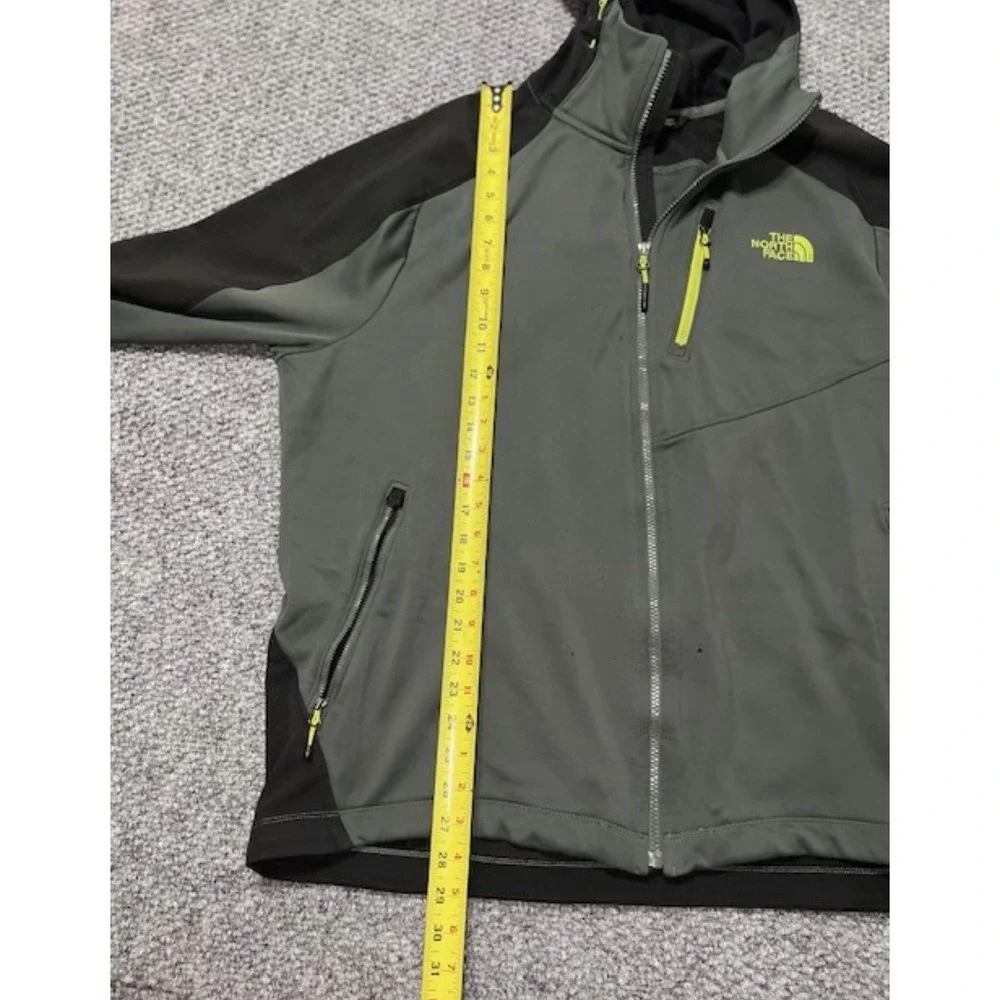 The North Face Gray Black Zip Stand-Up Collar Hooded Jacket Logo Men's Mid-Leng…
